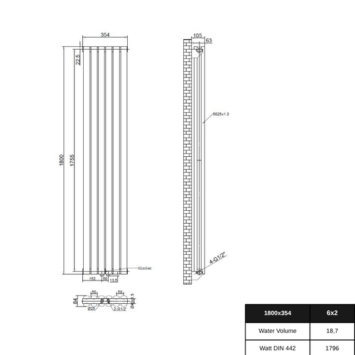 Solaria 1800x354 mm Vertikal Doppellagig Ellipse  Anthrazit Paneelheizkörper - Görsel 2