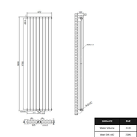 Solaria 1800x472 mm Vertikal Doppellagig Ellipse  Anthrazit Paneelheizkörper