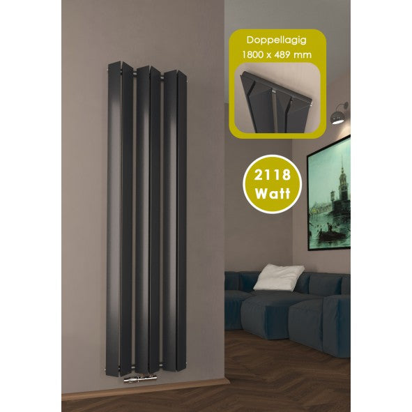 Triple 1800x489 mm Vertikal Doppellagig Triple Anthrazit Paneelheizkörper