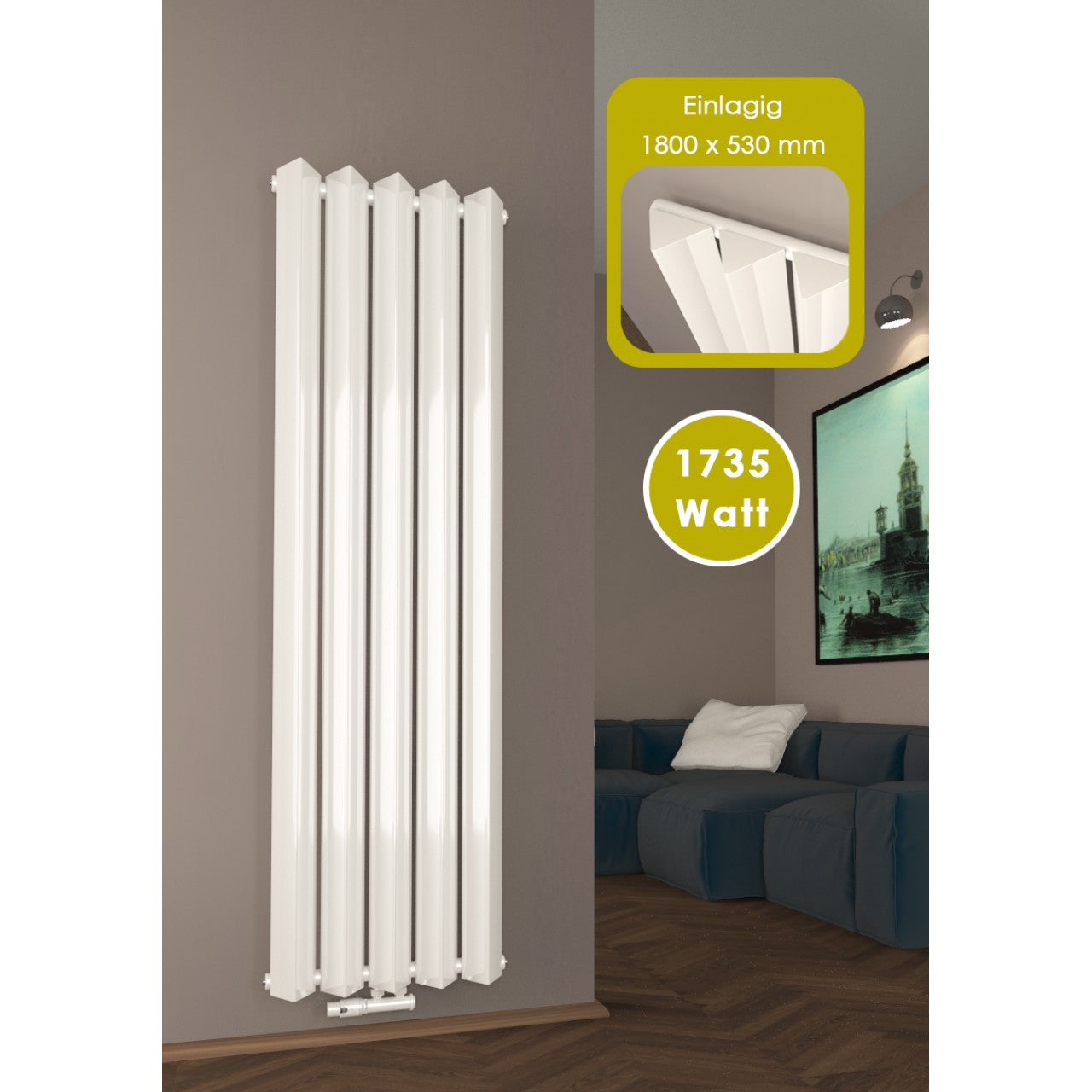 Triple 1800x530 mm Vertikal Einlagig Triple  Weiß Paneelheizkörper