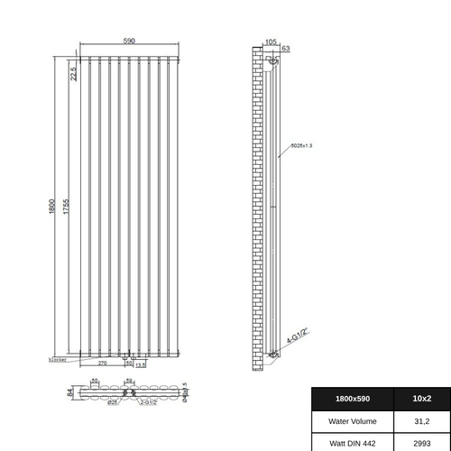 Solaria 1800x590 mm Vertikal Doppellagig Ellipse Weiß Paneelheizkörper - Görsel 2