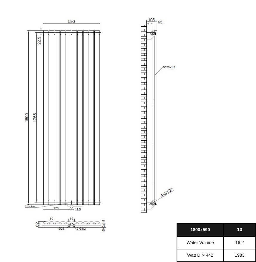 Solaria 1800x590 mm Vertikal Einlagig Ellipse Anthrazit Paneelheizkörper
