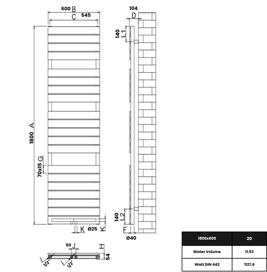 Equa 1800x600 mm Vertikal Einlagig Flach Stahl Weiß Paneelheizkörper