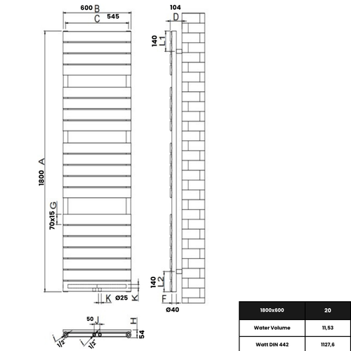 Equa 1800x600 mm Vertikal Einlagig Flach Stahl Weiß Paneelheizkörper - Görsel 2
