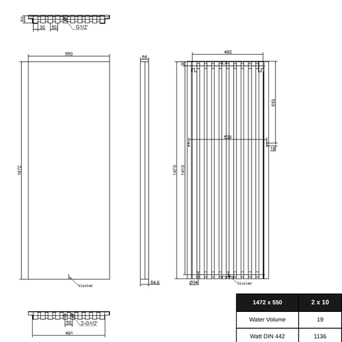 Slim Aluminium Vertikal Einlagig Mittelanschluss Heizkörper Anthrazit & Weiß - Görsel 1