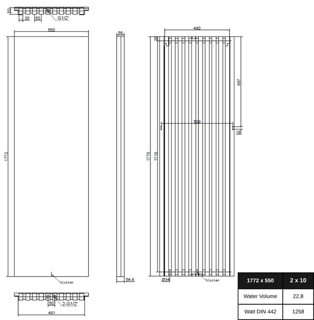 Slim Aluminium Vertikal Einlagig Mittelanschluss Heizkörper Anthrazit & Weiß
