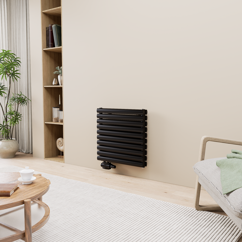 Vormico 600x590 mm Horizontal Doppellagig Ellipse  Schwarz Paneelheizkörper - Görsel 1