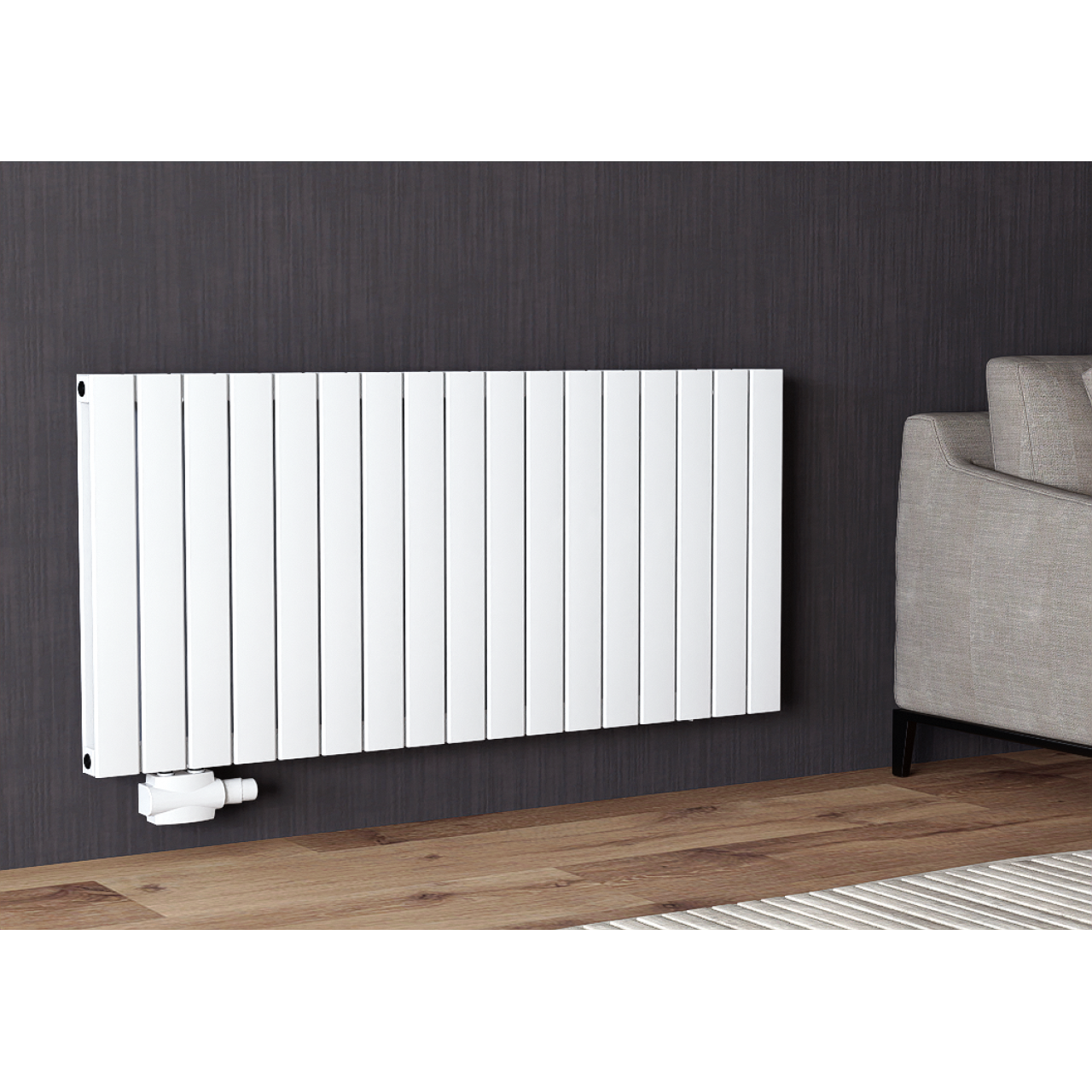 Alhon 600x1309 mm Horizontal Doppellagig Flach Aluminium Weiß Paneelheizkörper