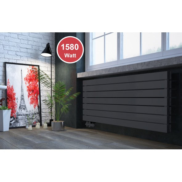 Rivano 602x1200 mm Horizontal Doppellagig Flach  Anthrazit Paneelheizkörper