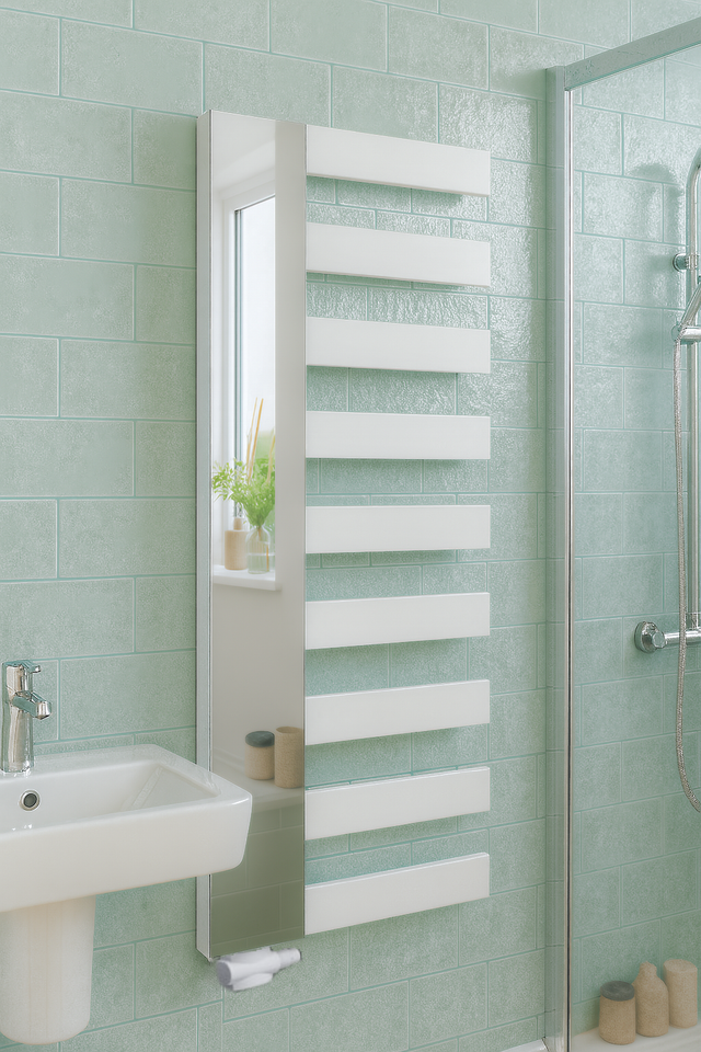 Elano Vertikal Einlagig Handtuchwärmer mit Spiegel Asymmetrische Desing Anthrazit & Weiß