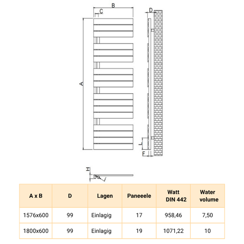 Edge 1800x600 mm Vertikal Einlagig Flach Weiß Paneelheizkörper - Görsel 3