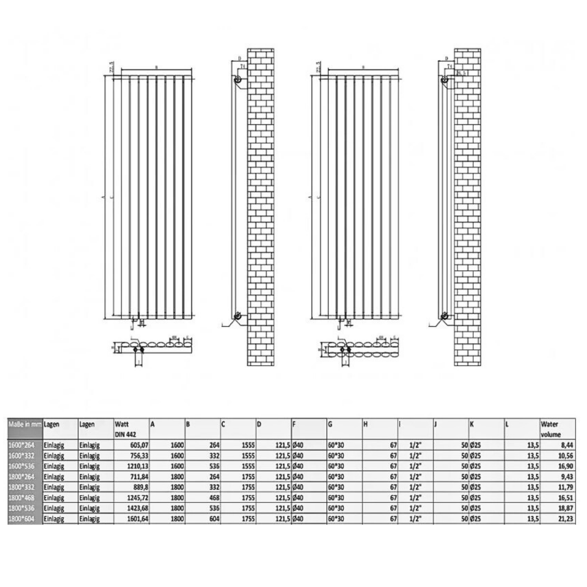 Elipso 1600x332 mm Vertikal Einlagig Ellipse Weiß Paneelheizkörper
