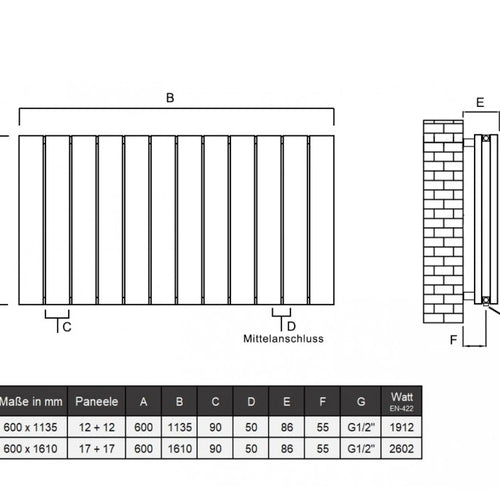 Claudio 600x1610 mm Horizontal Doppellagig Flach Aluminium Anthrazit Paneelheizkörper - Görsel 2