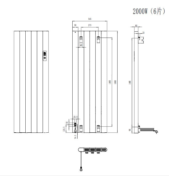 Alure 1600x544 mm Vertikal Horizontal Doppellagig Flach Aluminium Wifi Wand Elektroheizung mit Thermostat Effizient WLAN-fähig Konvektor Anthrazit Paneelheizkörper