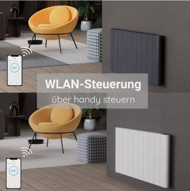 Alure 500x907 mm Horizontal Horizontal Doppellagig Flach Aluminium Wifi Wand Elektroheizung mit Thermostat Effizient WLAN-fähig Konvektor Weiß Paneelheizkörper
