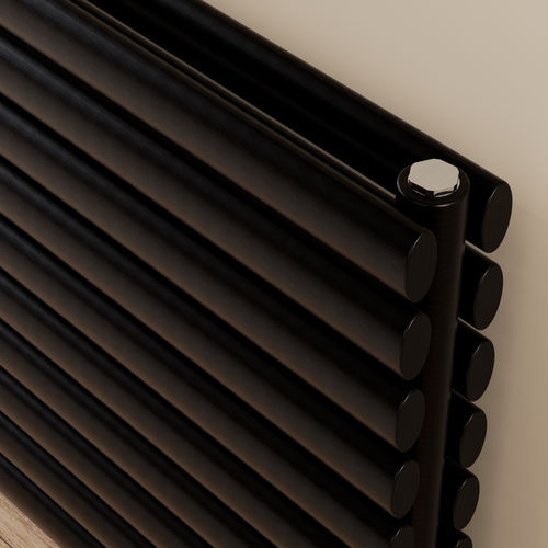 Vormico 600x590 mm Horizontal Doppellagig Ellipse  Schwarz Paneelheizkörper - Görsel 3