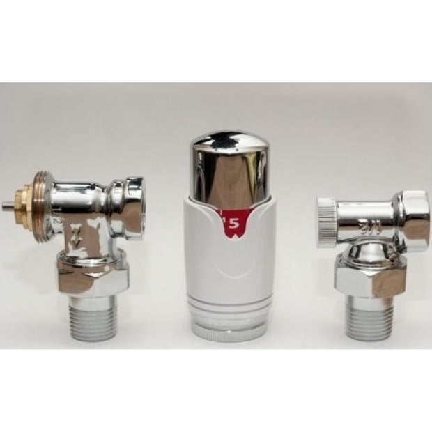 Anschlussset Thermostatventil Heizkörper Eck Ventilset Zulauf Rücklauf 1/2 Chrom