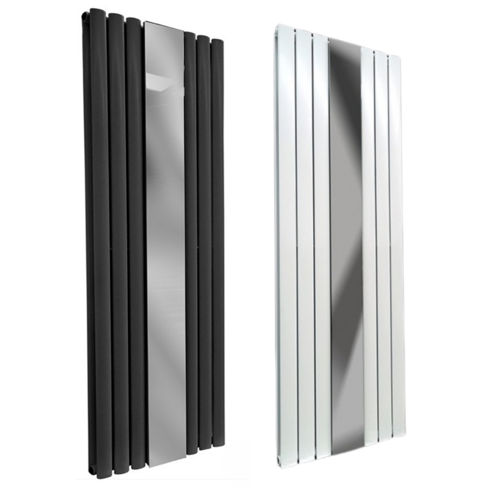 Viola Spiegel Vertikal Paneelheizkörper Flach & Ellipse Doppellagig Mittelanschluss Weiß & Anthrazit
