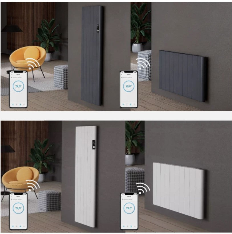 Alure Aluminium Doppellagig Vertikal & Horizontal Flach Wifi Wand Elektroheizung mit Thermostat Effizient WLAN-fähig Konvektor Anthrazit oder Weiß