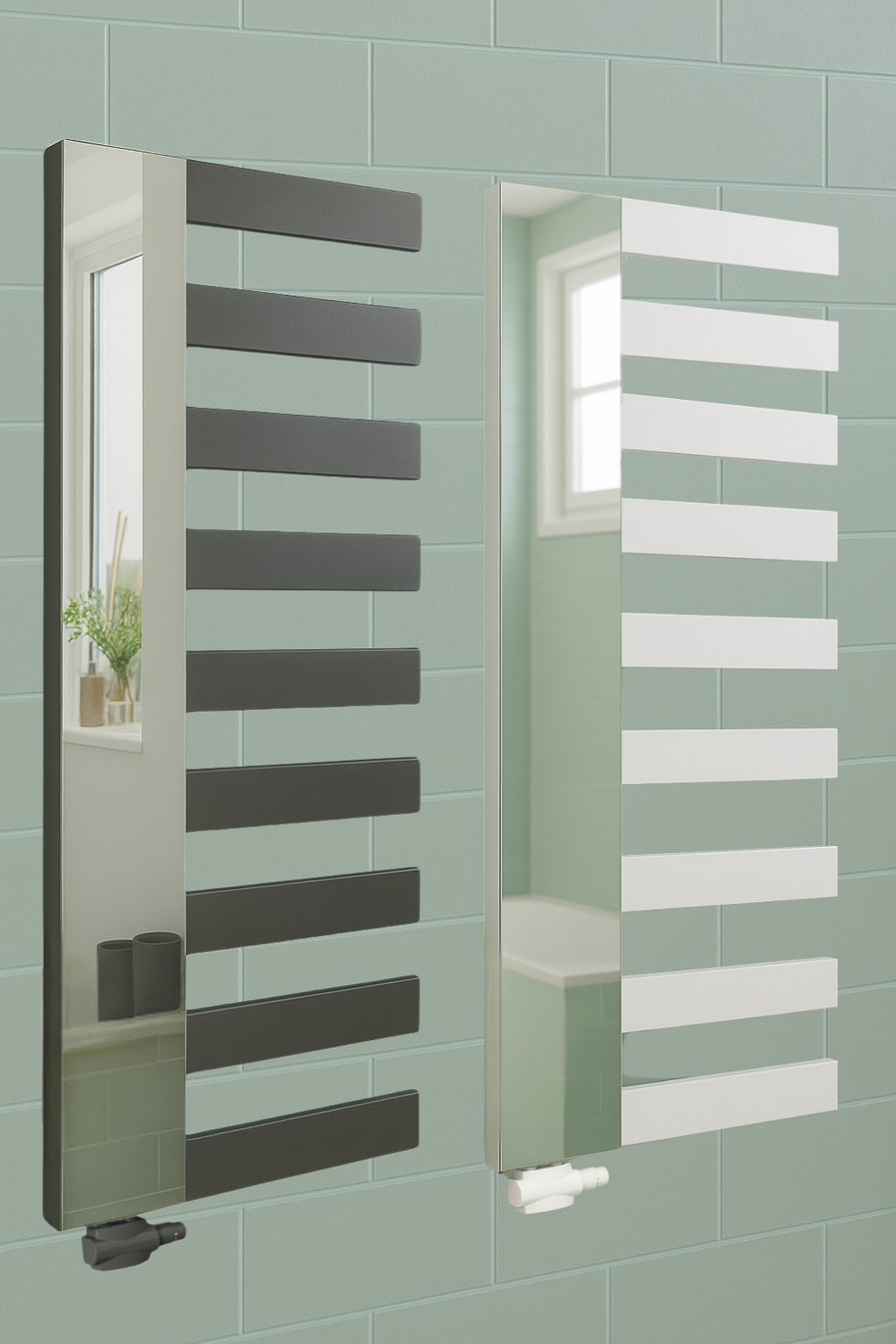 Elano Vertikal Einlagig Handtuchwärmer mit Spiegel Asymmetrische Desing Anthrazit & Weiß