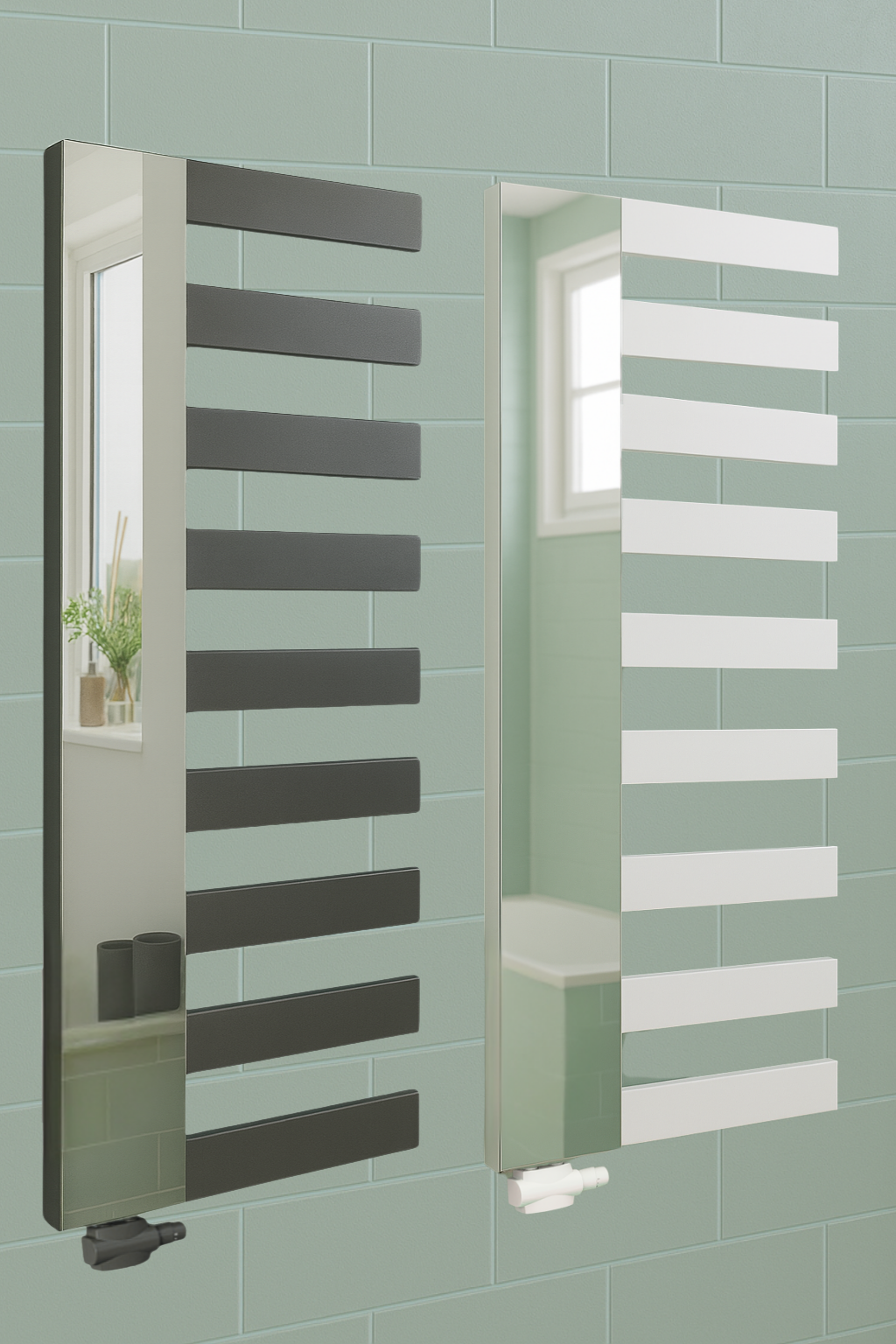 Elano Vertikal Einlagig Handtuchwärmer mit Spiegel Asymmetrische Desing Anthrazit & Weiß