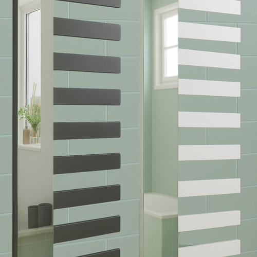 Elano Vertikal Einlagig Handtuchwärmer mit Spiegel Asymmetrische Desing Anthrazit & Weiß - Görsel 1