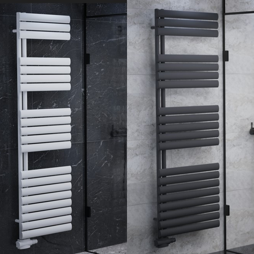 Eldor Einlagig Ellipse Vertikal Handtuchwärmer Badheizkörper Weiß  & Anthrazit - Görsel 1