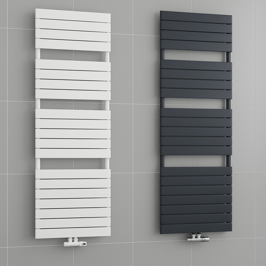 Equa Vertikal Einlagig Flach Badheizkörper Handtuchwärmer Mittelanchluss Weiß & Anthrazit