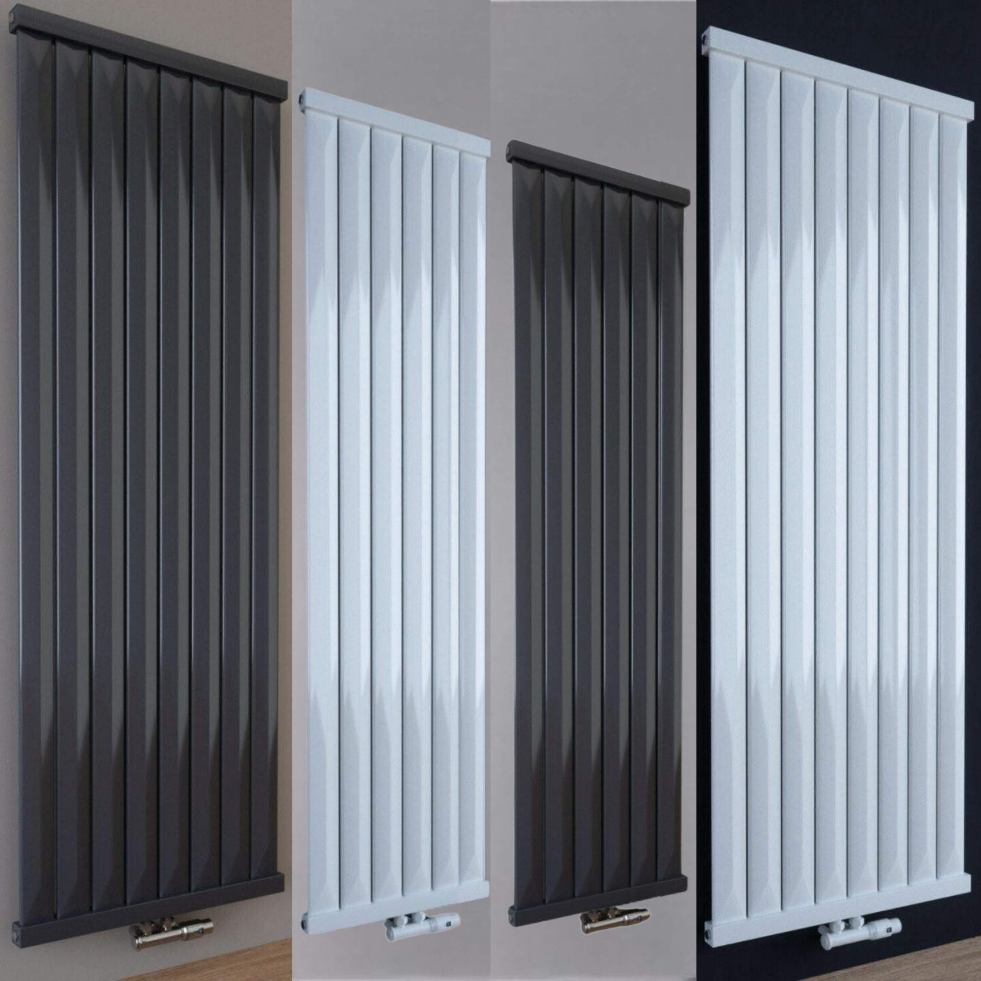 Radfin Flach Einlagig Vertikal Paneelheizkörper Mittelanschluss Weiß & Anthrazit