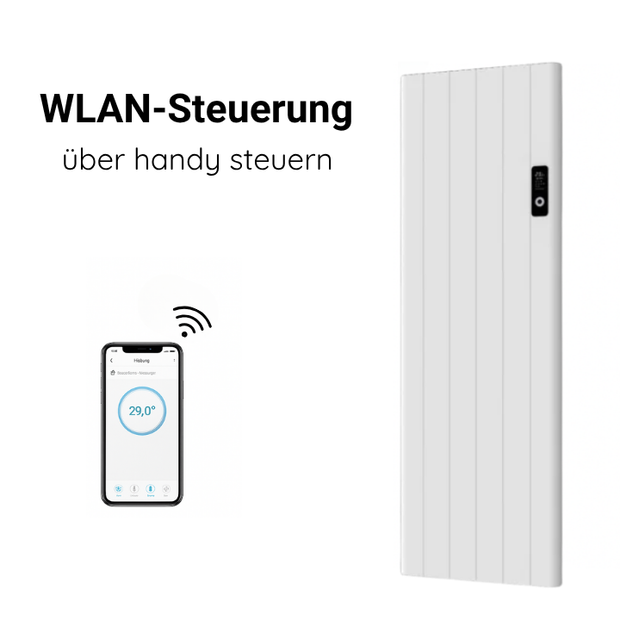 Alure 1600x544 mm Vertikal Doppellagig Flach Aluminium Wifi Wand Elektroheizung mit Thermostat Effizient WLAN-fähig Konvektor Weiß Paneelheizkörper