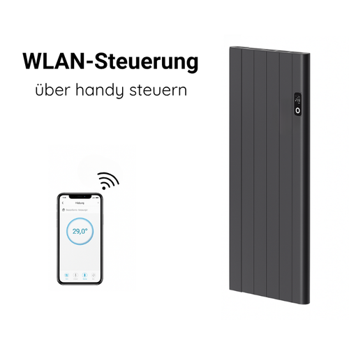 Alure 1600x544 mm Vertikal Horizontal Doppellagig Flach Aluminium Wifi Wand Elektroheizung mit Thermostat Effizient WLAN-fähig Konvektor Anthrazit Paneelheizkörper - Görsel 1