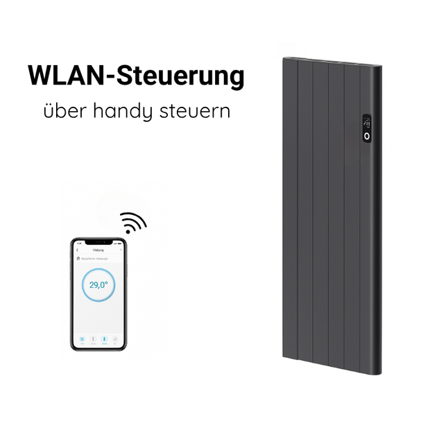 Alure 1600x544 mm Vertikal Horizontal Doppellagig Flach Aluminium Wifi Wand Elektroheizung mit Thermostat Effizient WLAN-fähig Konvektor Anthrazit Paneelheizkörper