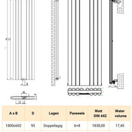 Viola 1800x550 mm Vertikal Doppellagig Ellipse Anthrazit Paneelheizkörper