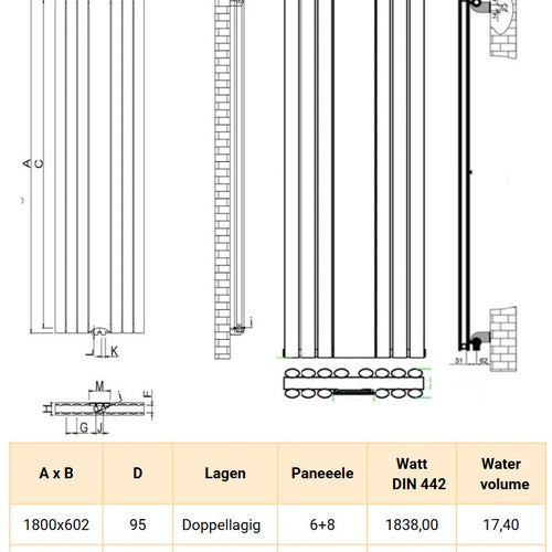 Viola 1800x550 mm Vertikal Doppellagig Ellipse Anthrazit Paneelheizkörper - Görsel 3