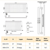 Radfin 600x1210 mm Horizontal Einlagig Flach Weiß Paneelheizkörper