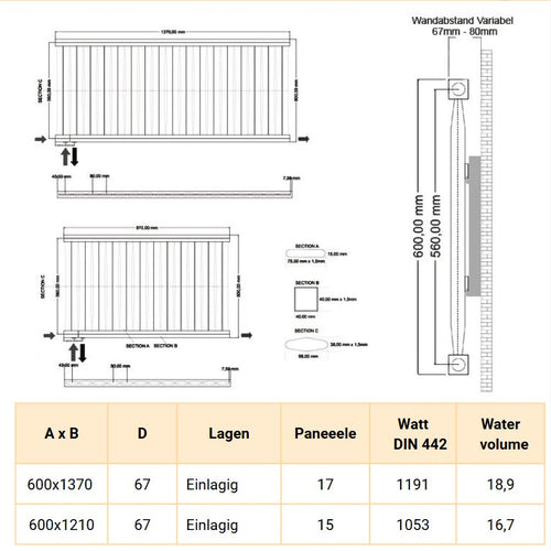 Radfin 600x1370 mm Horizontal Einlagig Flach Paneelheizkörper Weiß - Görsel 3