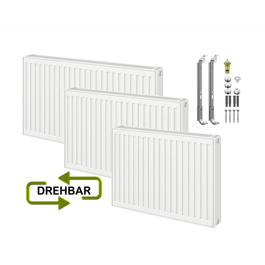 Universalheizkörper Paneelheizkörper Typ22 Kompakt Ventilheizkörper 6 Anschlüsse + Zubehör