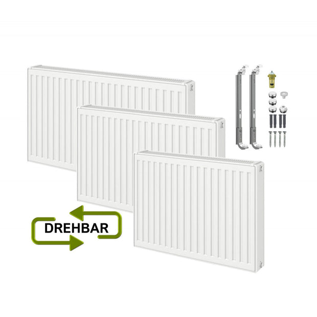 Universalheizkörper Paneelheizkörper Typ22 Kompakt Ventilheizkörper 6 Anschlüsse + Zubehör