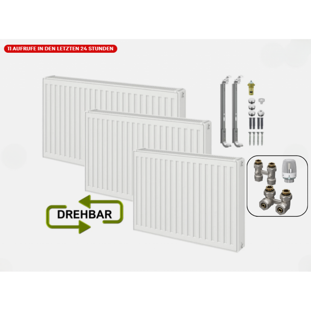 Universalheizkörper Paneelheizkörper Typ33 Kompakt Ventilheizkörper 6 Anschlüsse + Zubehör
