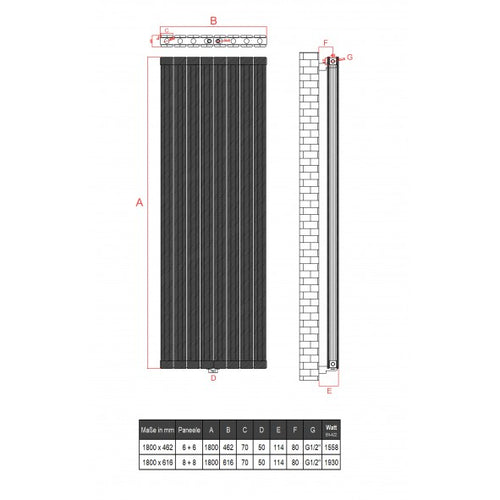 Alhon 1600x616 mm Vertikal Doppellagig Flach Aluminium Anthrazit Paneelheizkörper - Görsel 2